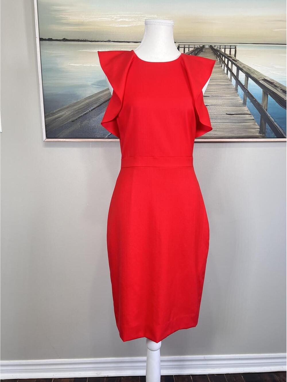 J. Crew Red Ruffle Sleeve Dress Women's Size 2